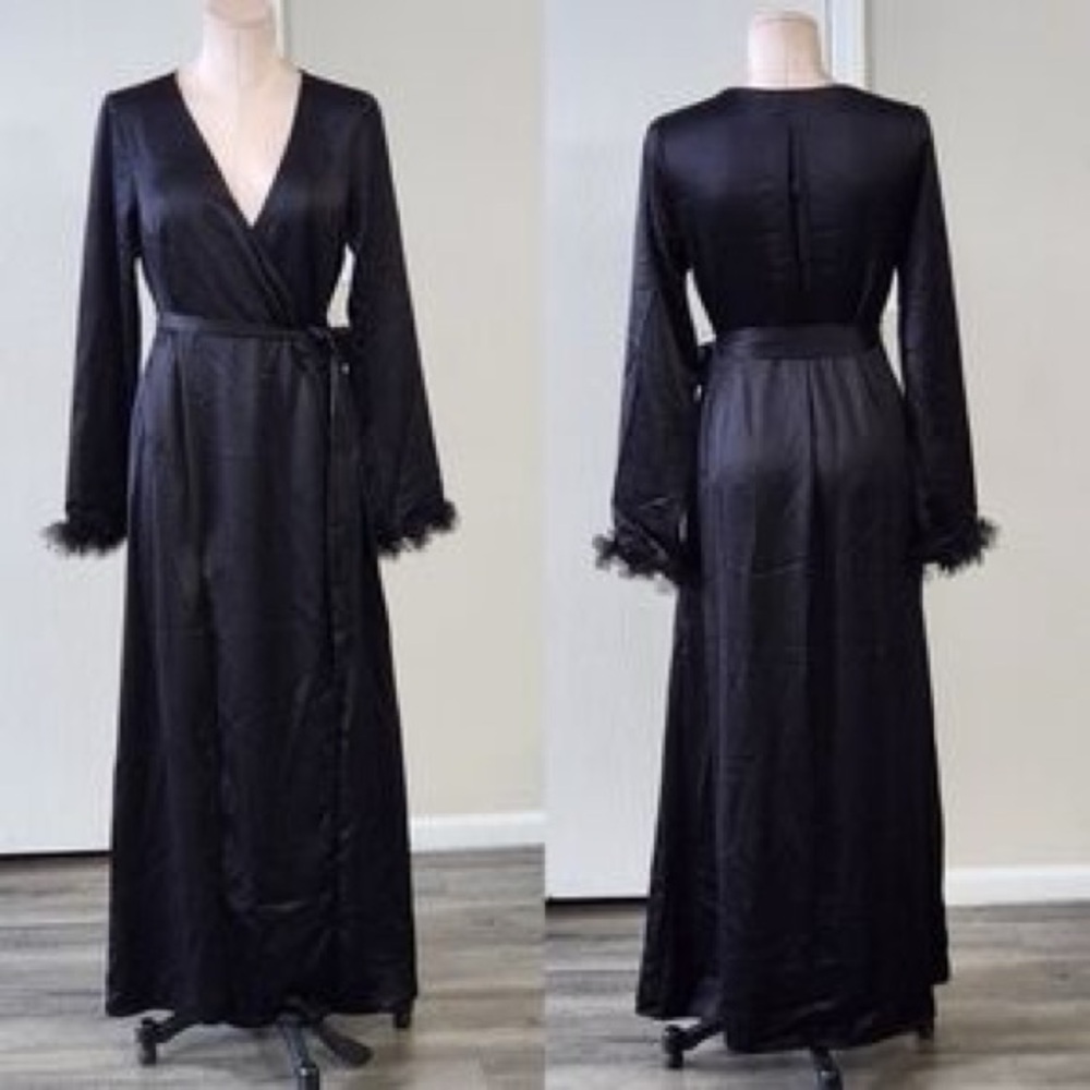 For Love And Lemons Black Ruffle Trim Robe - Picture 3 of 4